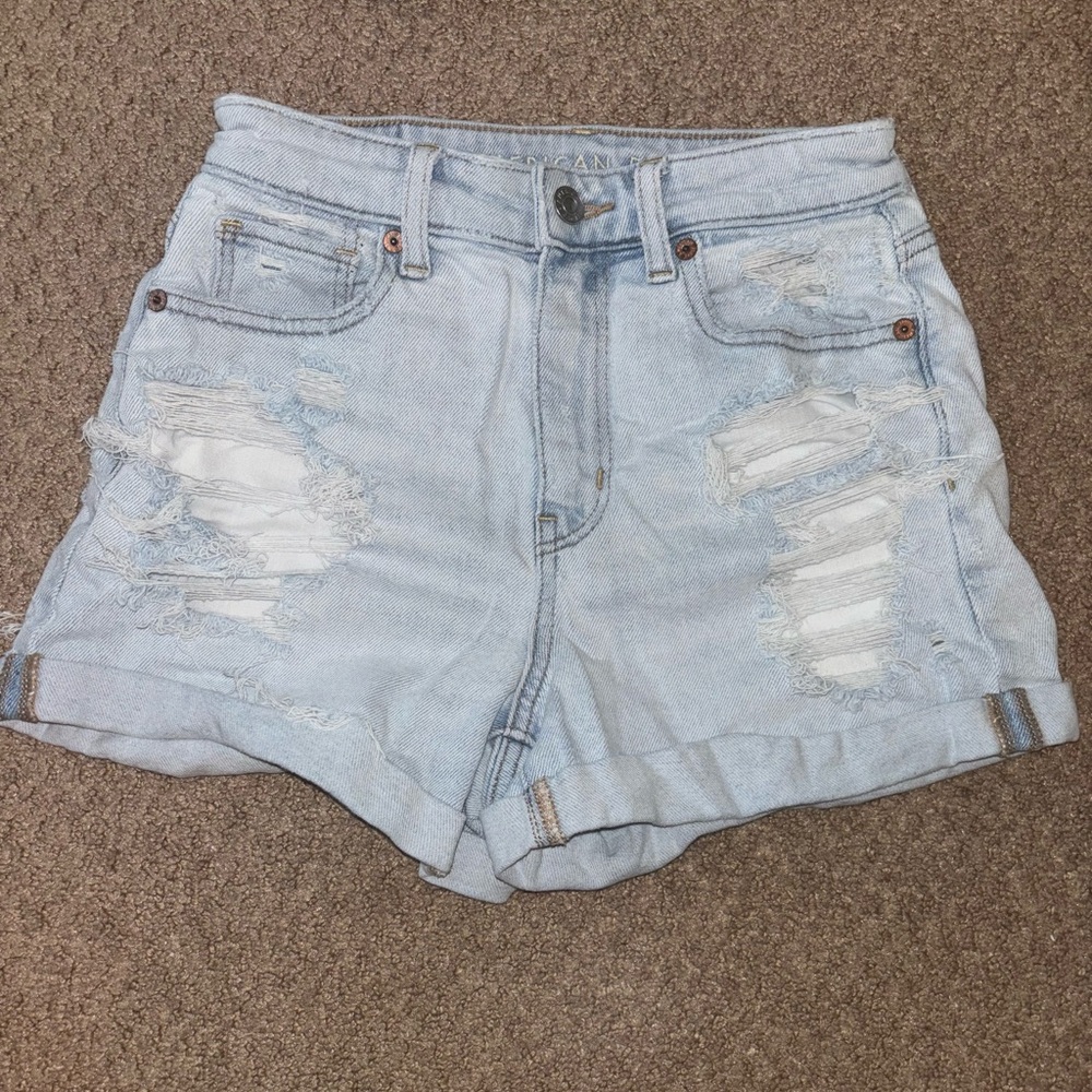 American Eagle Light Wash Ripped Jean Shorts